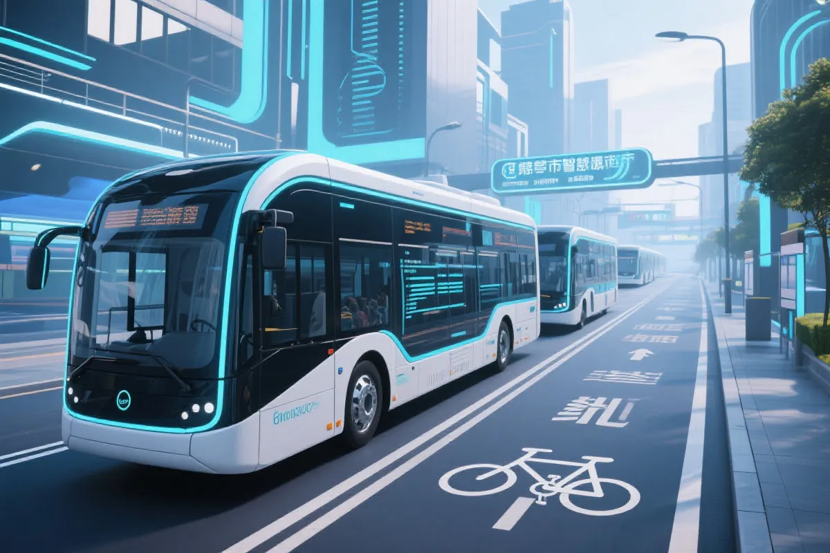 智慧城市交通系统示意,电动公交与自行车道