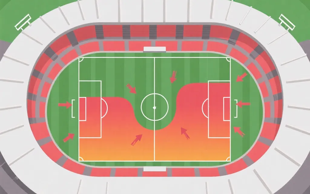 球场俯视的热区与传球线路可视化风格插图