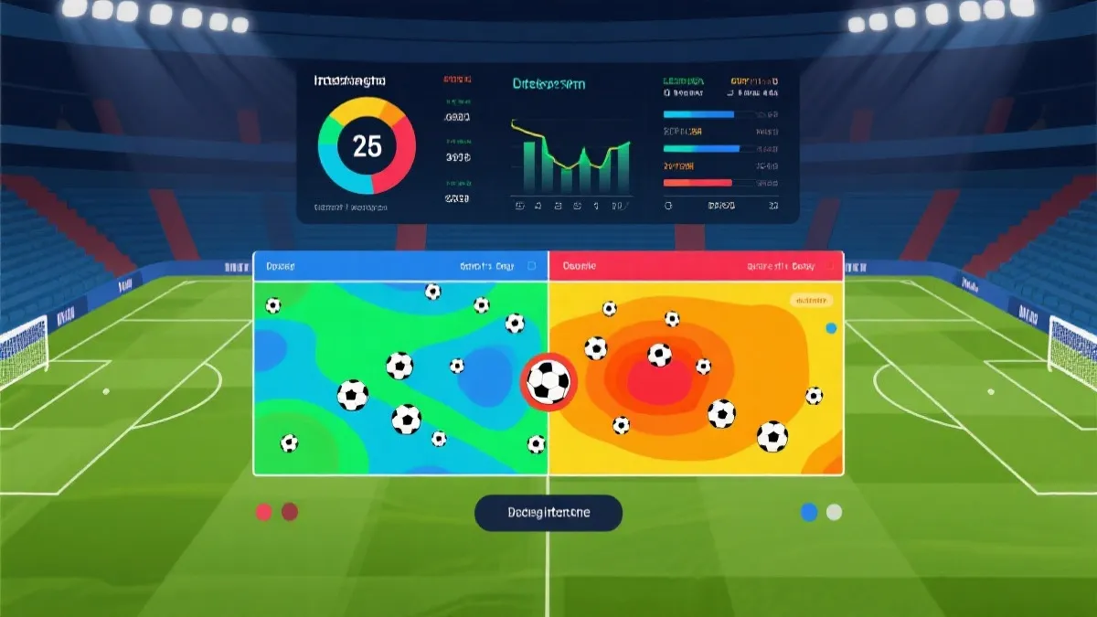 比赛数据面板与球场热区叠加图，展示队长触球与防守动作的区域分布